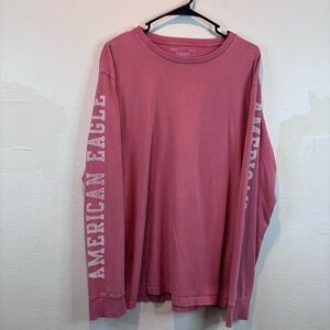 American Eagle Men’s Long Sleeve Coral Pink Shirt Sz XL Spell Out Y2K Cotton